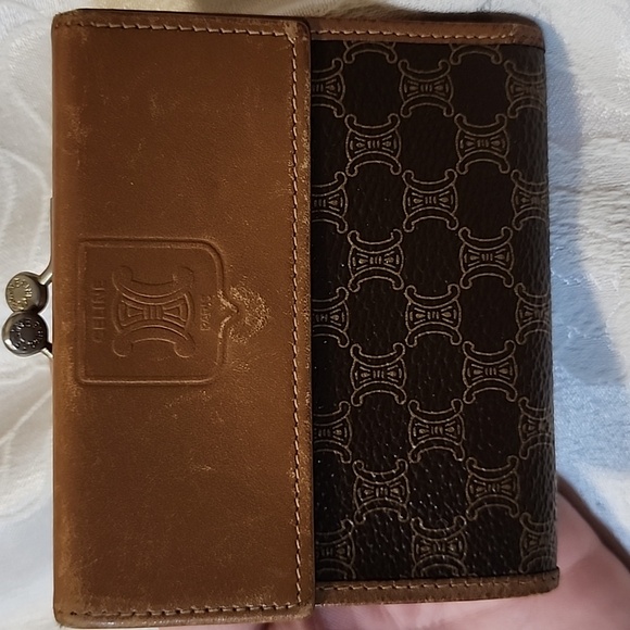 Celine Vintage Macadam Trifold Wallet with Kisslock Compartment, EUC - Picture 1 of 15